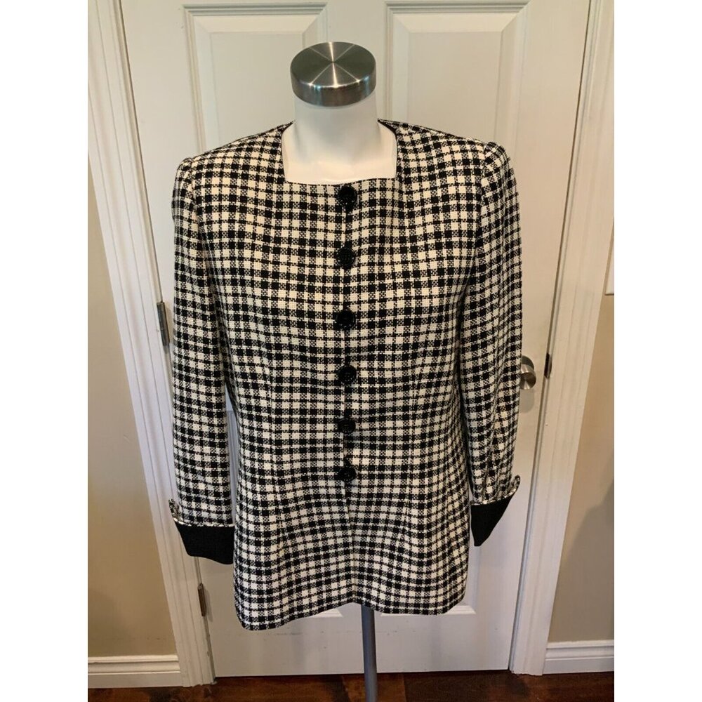 Akris Black & White Check Button-Up Jacket W/ Square, Size 10 (US), 42 (FR)